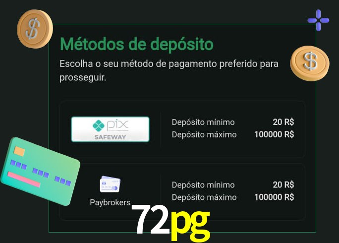 O cassino 72pg oferece uma grande variedade de métodos de pagamento